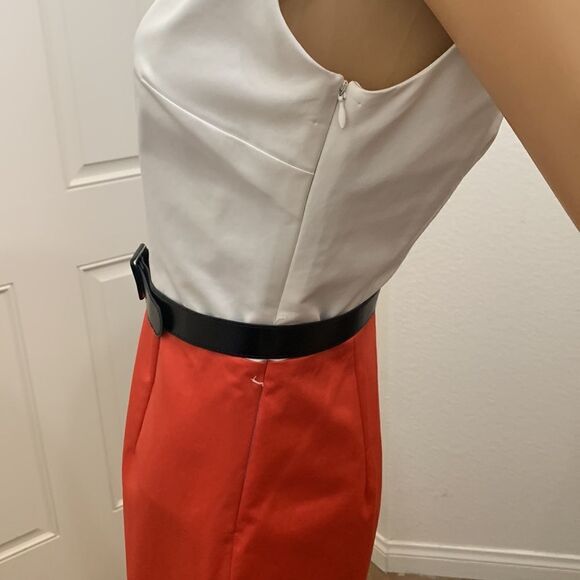 Georgiou Studio Size 2 Orange Cream Scoop Neck Side Zipper Lined Darts Belt - Picture 8 of 11